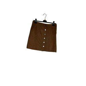 Brown Button-Front Faux Suede Mini Skirt By 14th & Union With Pockets